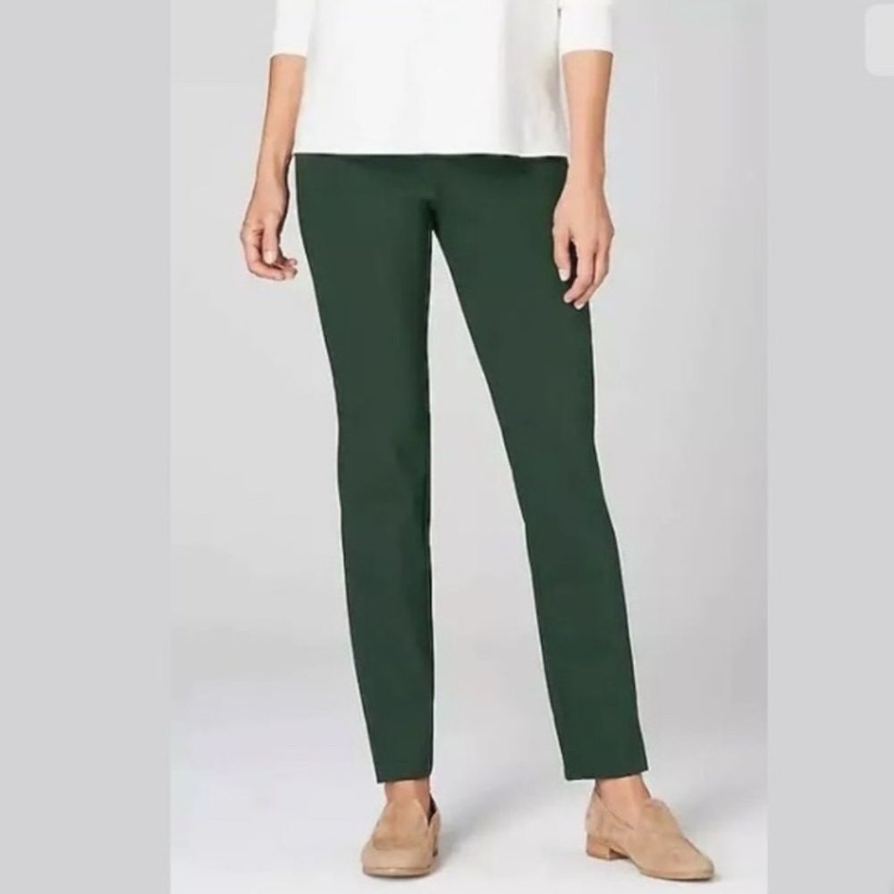 J. Jill Ponte Slim Leg Pants Womens L Pull-on Stretch Straight Ankle Dark Green